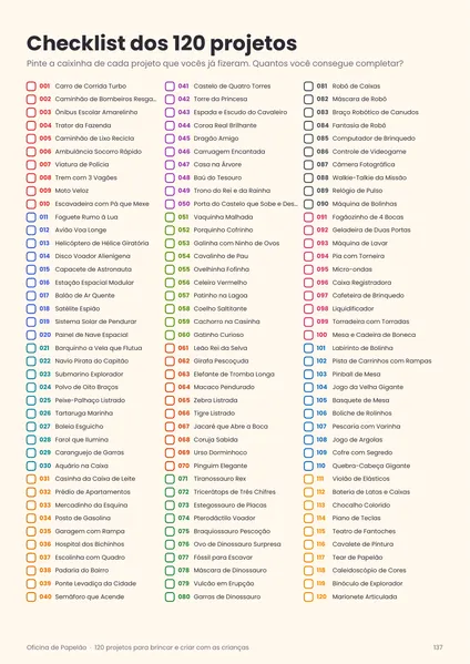 Página do checklist dos 120 projetos